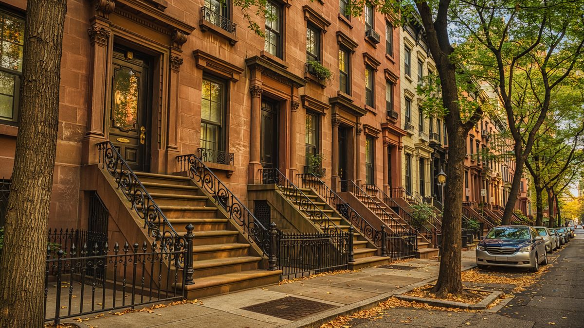A row of New York brownstones