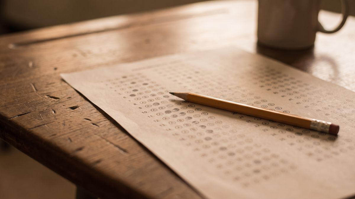 Practice exam sheet with pencil